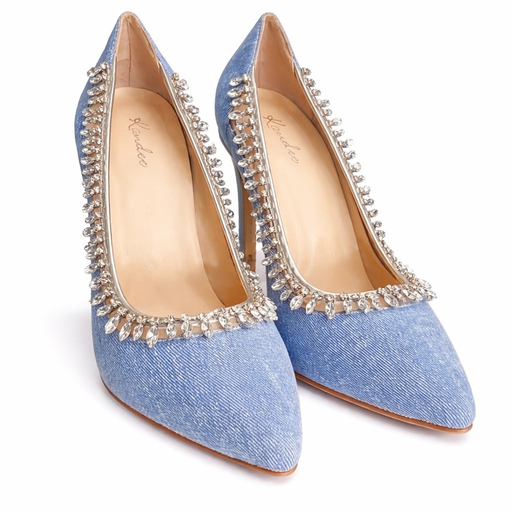 Kandee Denim Rhinestone Pumps Heels Size 39 (US 8.5) - Picture 9 of 10